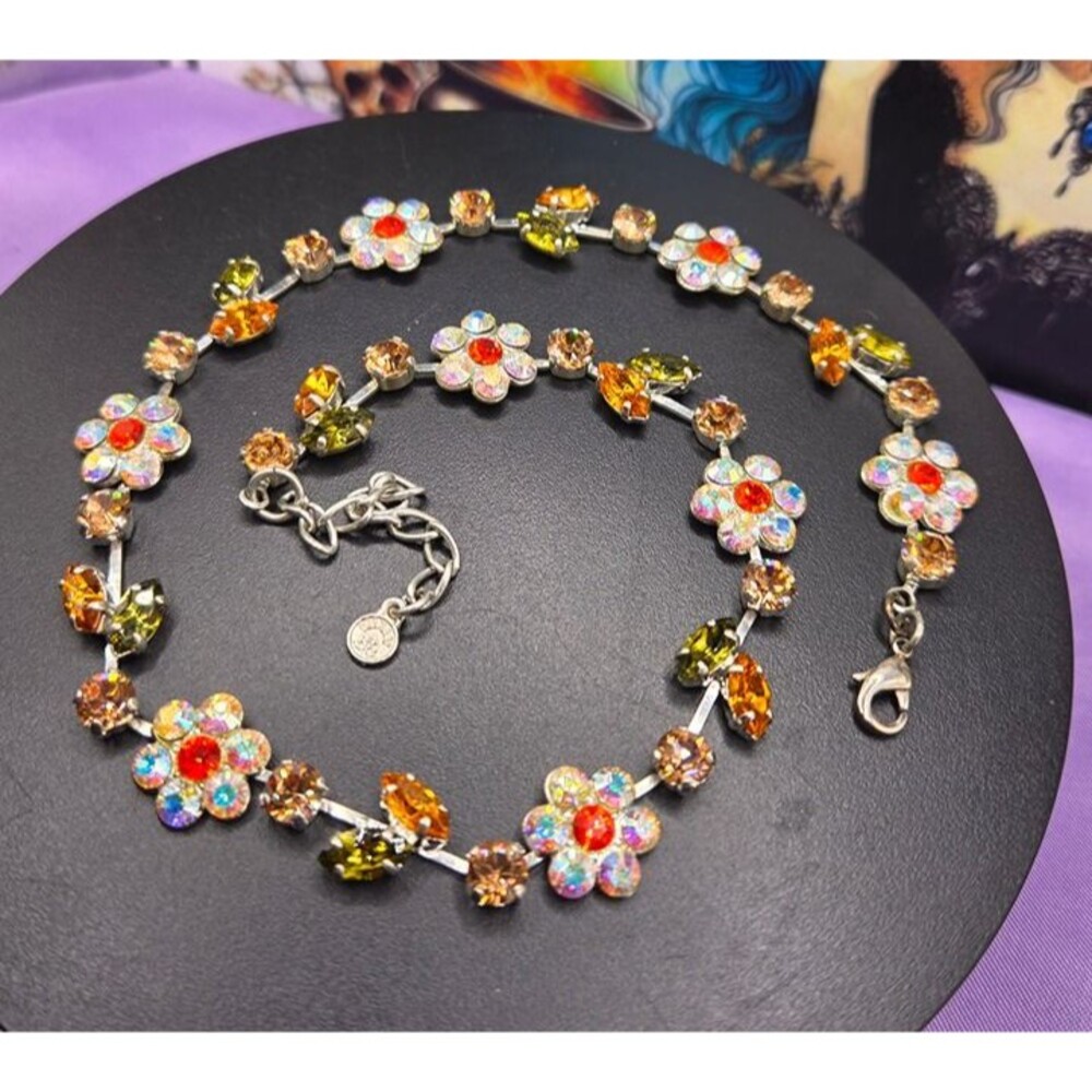 Vintage Mid-Century German Rhinestone Floral Choker Necklace